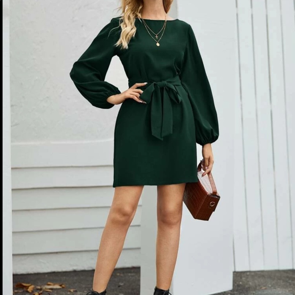 Boho lantern sleeve  belted dress rust brown - Picture 12 of 15